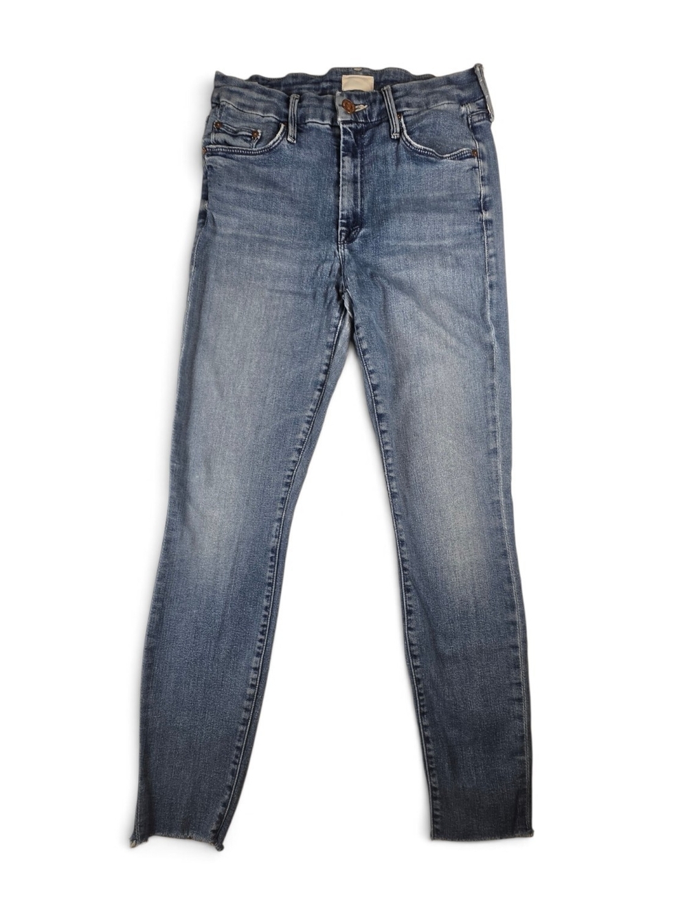 MOTHER Women’s Blue Skinny Jeans Cropped Raw Hem Distressed Size 26 - Picture 3 of 8